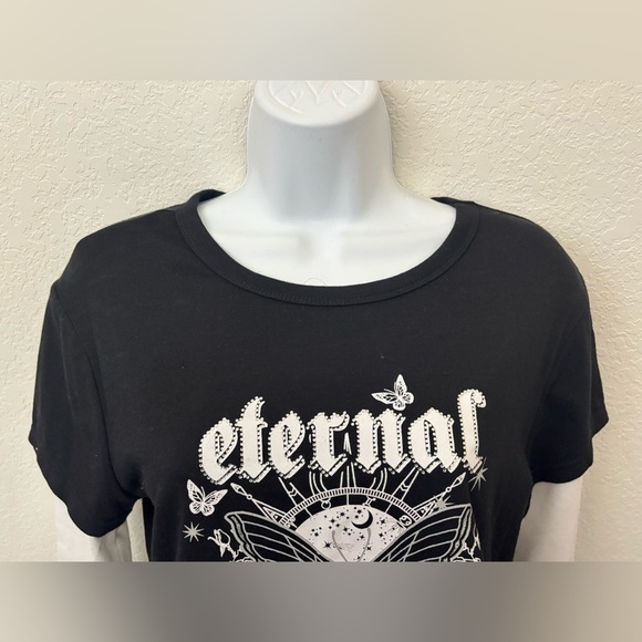 Cult Favorite Long Sleeve Top Twofer Womens XL Eternal Balance Bead Jewel Emo​ - Picture 2 of 6
